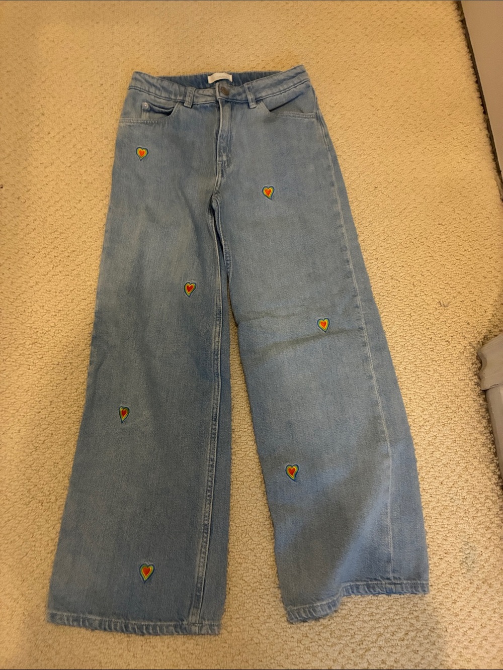 Kids Arket Light Blue Wide-Leg Jeans with Heart Embroidery